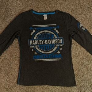 Harley-Davidson Women's Long Sleeve Tee - Black and Blue Graphics Size Large